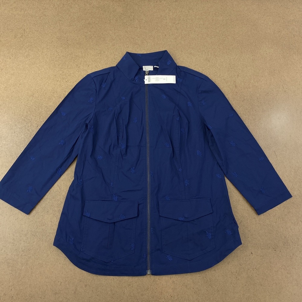 Chico's Women's Size 4/6 Tonga Navy‎ Flower Embroidered Long Sleeve Jacket NWT